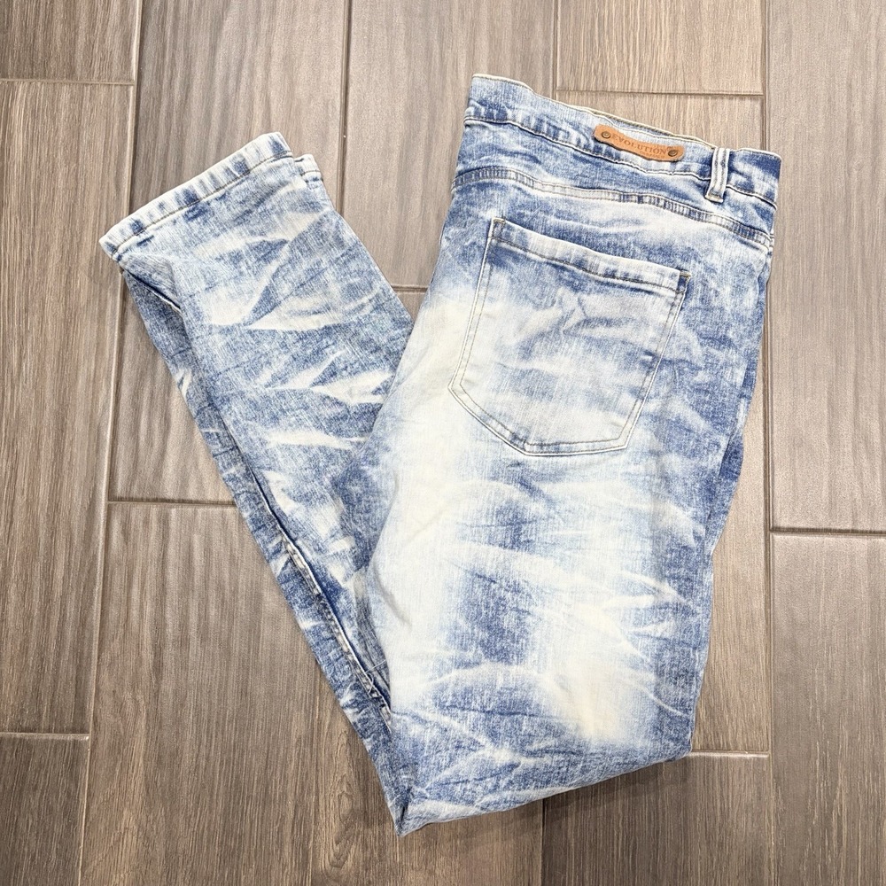 Evolution In Design Men's Size 42  Acid Wash Jeans Blue White
